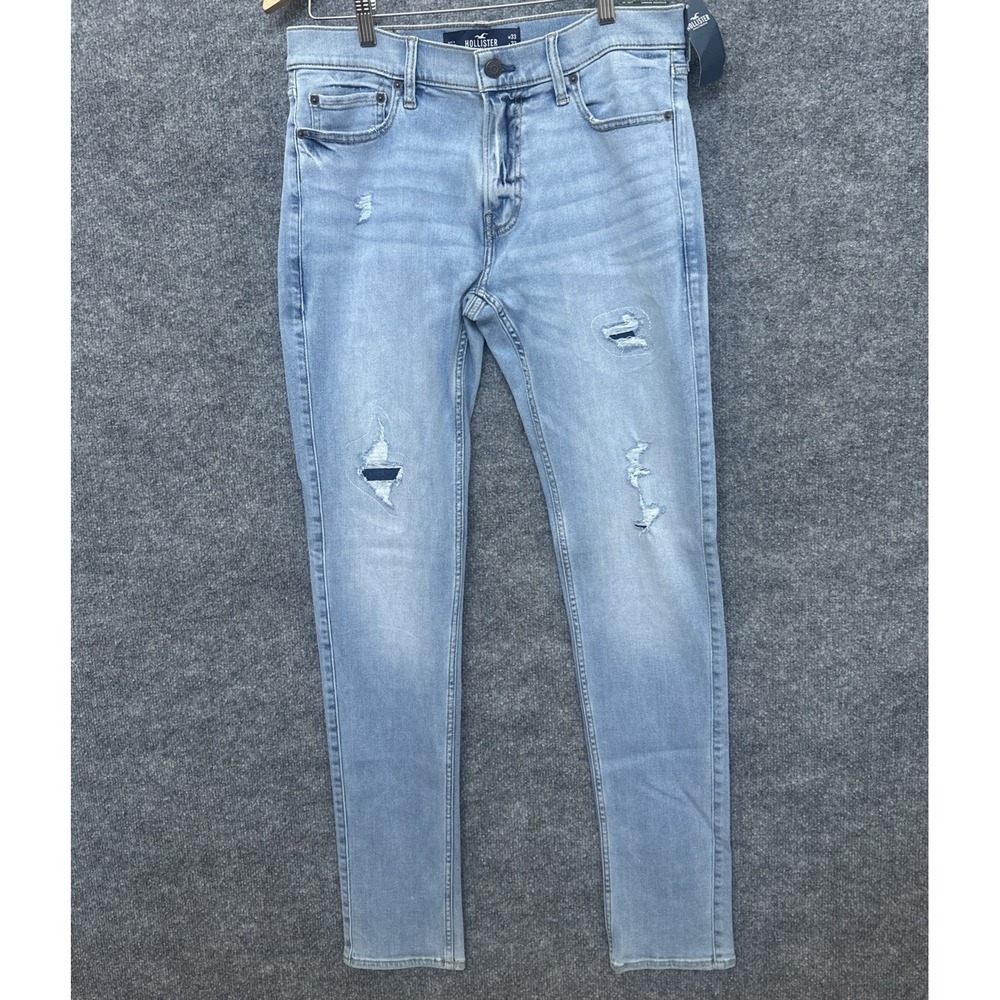 NWT Hollister Advanced Stretch Stacked Skinny Men's Jeans 33x32 Light Blue Denim